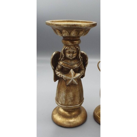 Victorian 3 Set Gold Antiqued Gilded Candleholders Christmas Angel Santa Snowman - Picture 10 of 16